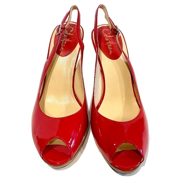 NEW Cole Haan Nike Air Sophisticated Red Sling Back Patent Leather Pumps Size 10 - Picture 1 of 9